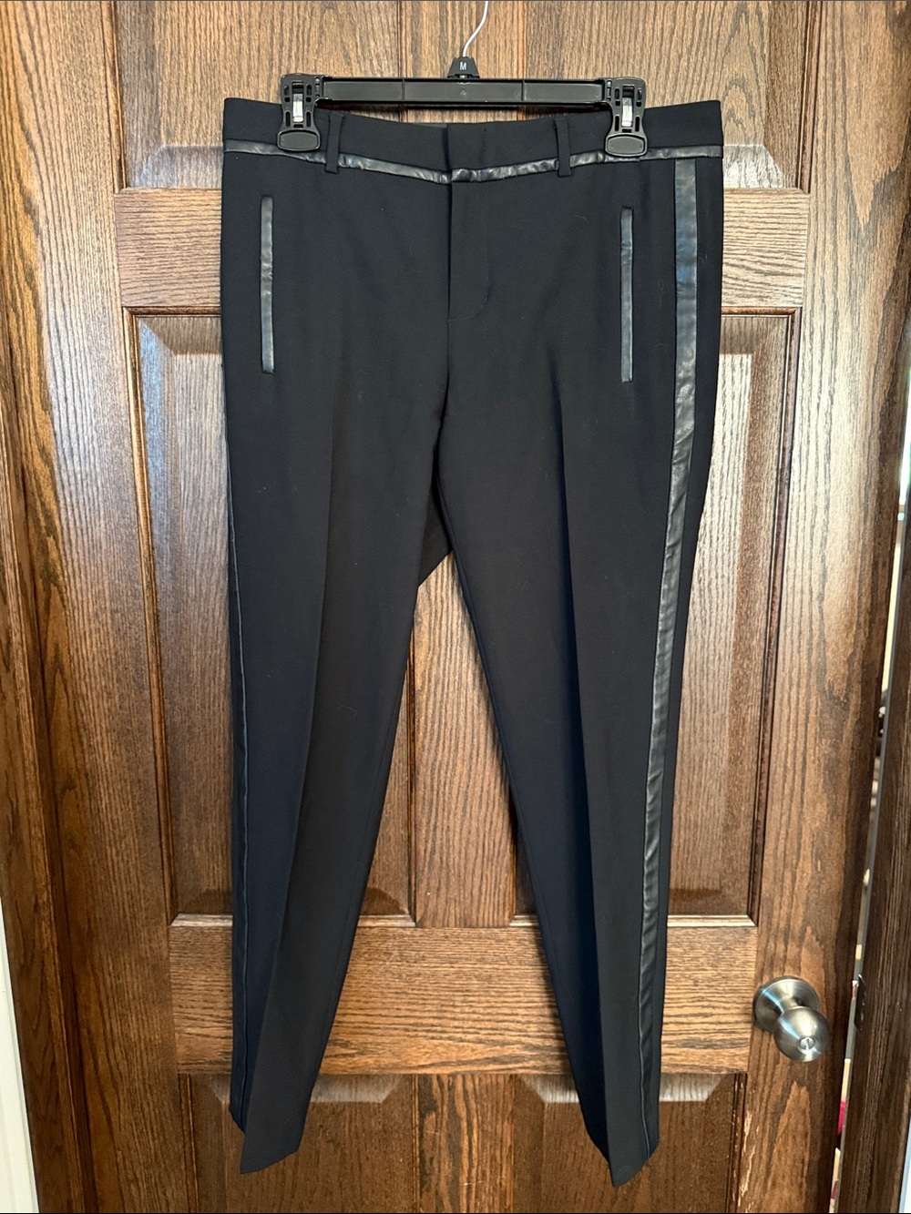 Vince Black Dress Cigarette Pants with Faux Leather Side and Pocket Trim Size 6